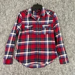 Forever 21 Shirt Womens S Red Plaid Flannel Button Up Chore Cottagecore‎ Farm